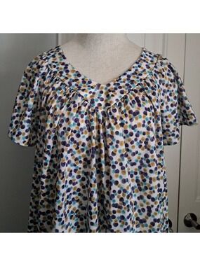 VTG WHITESTAG sleepwear polka dot short gown lounger side pockets lightweight S